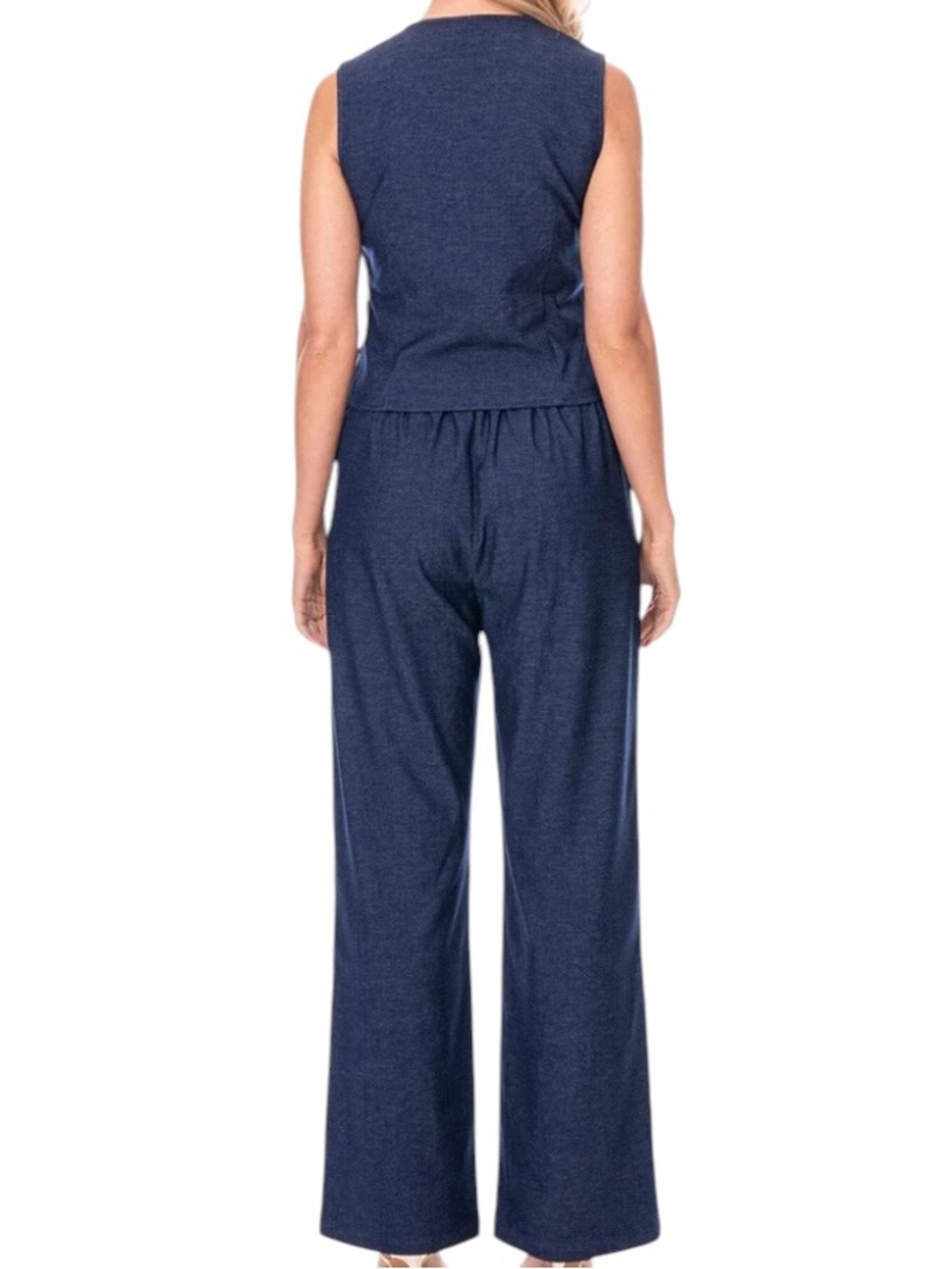 Embroidered & Embellished Sleeveless Vest & Elastic Waist Stretch Denim Pant SET - Picture 4 of 4